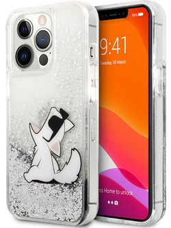 Karl Lagerfeld Liquid Glitter Choupette Fun Back Cover Silver (iPhone 13 Pro)