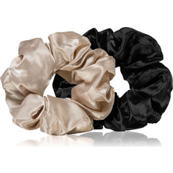 BrushArt Hair Large satin scrunchie set λαστιχάκια για τα μαλλιά Cream & Black