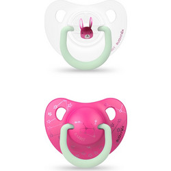 Suavinex Night Rabbit Ορθοδοντικές Πιπίλες Σιλικόνης Νυκτός 0-6m Λευκό Ροζ 2τμχ