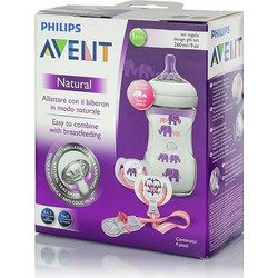 Philips Avent Natural SCD628/01 Σετ Πλαστικά Μπιμπερό με Θηλή Σιλικόνης κατά των Κολικών 6-18m Elephant Pink 260ml
