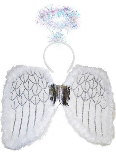 Σετ Χριστουγεννιάτικα φτερά αγγέλου και στέκα φωτοστέφανο WHITE