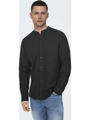 Only & Sons Ανδρικό Πουκάμισο Μακρυμάνικο Λινό 22019173 Black