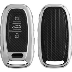 KW Θήκη Κλειδιού Audi - Carbon Σιλικόνη με Έγχρωμο Πλαίσιο & Κουμπιά - 3 Κουμπιά - Keyless Go - Silver High Gloss (61925.94)