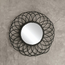 RAVENNA Καθρέπτης Επίτοιχος Από Φυσικό Rattan Lottie Black 60 x 2,5 x 60