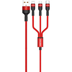 Kakusiga KSC-436/RED SMART CHARGING DATA 3 ΣΕ 1 LIGTHNING/MICRO/TYPE C (1Μ) ΚΟΚΚΙΝΟ 10426