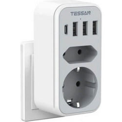 Πρίζα Ρεύματος Τοίχου Tessan (TS-328-DE-C) - Schuko, EU, 3xUSB, Type-C TS-328-DE-C