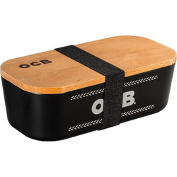 Πλαστικό Κουτί Αποθήκευσης OCB Μαύρο 20x10.5x6.5cm με Ξύλινο Καπάκι-Δίσκο