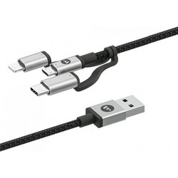 Mophie 3 σε 1 Charging Cable microUSB / USB-C / Lightning Αλουμινένιο καλώδιο δεδομένων 1 μέτρο - μαύρο
