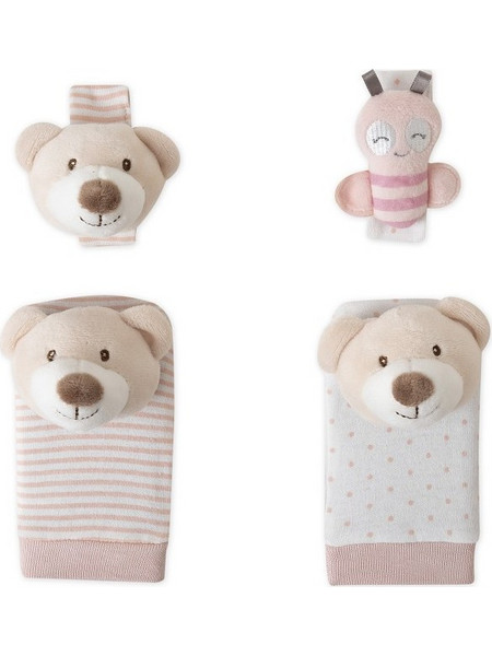 Interbaby Σετ Καλτσάκια & Περικάρπια Κουδουνίστρες 4τμχ Bear - Pink