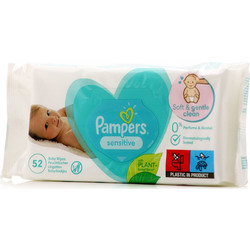Pampers Sensitive Μωρομάντηλα Χωρίς Οινόπνευμα & Άρωμα 52τμχ