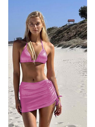 MYA ΣΕΤ ΣΙΛΚΙ CROCO ΜΑΓΙΟ ΜΕ ΦΟΥΣΤΑ POLYESTER NORMAL FIT ΡΟΖ