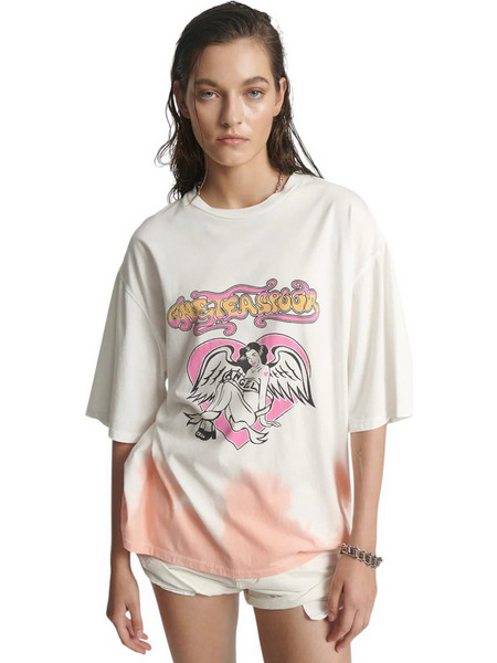 ONETEASPOON W ANGEL DIP DYE BASKETBALL T-SHIRT - 14L26821 -CREAM