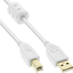 InLine(R) USB 2.0 Cable Type A male / B male, gold plated, w/ferrite, white, 10m