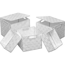 Κουτί αποθήκευσης Polyester λευκό με καπάκι 26X26X22,5cm