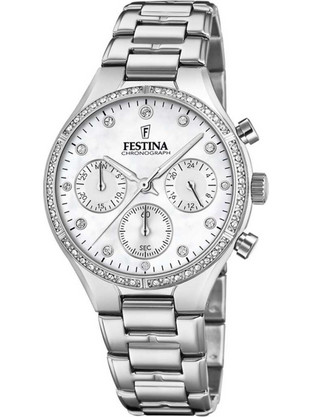 Festina Γυναικείο Ρολόι Χρονογράφος με Ασημί Μεταλλικό Μπρασελέ F20401/1