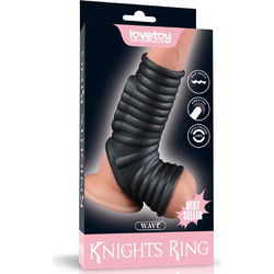 Lovetoy Wave Knights Ring with Scrotum Sleeve Ελαστικό Δαχτυλίδι Πέους & Όρχεων Σιλικόνης με Δόνηση Μαύρο