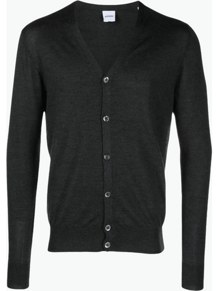 Aspesi Wool Silk Blend Cardigan Charcoal