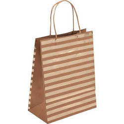 Τσάντα Δώρου Kraft Καφέ Ριγέ Χρυσό Foil 20x11x26cm