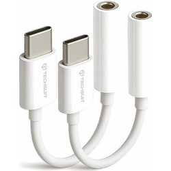 Techsuit - (2 pack) Cable Adapter Musicbox (AC18) - Type-C To 3.5mm Jack, Dac Chip, 3A, Plug And Play - White