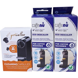 KIT Καθαρισμού μηχανής Nespresso (5caps Getcoffee, 2x αφαλατικά Cafffenu 200ml)