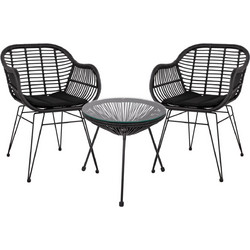 HomeMarkt Σετ Τραπεζαρία Κήπου Rattan 3τμχ Μαύρο HM11871