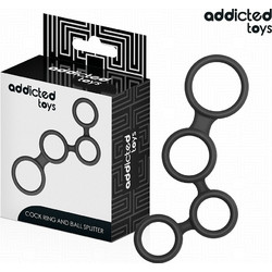 Addicted Toys Penis Ring with Diveders for Testicles Σετ Ελαστικά Δαχτυλίδια Πέους & Όρχεων Σιλικόνης Μαύρα