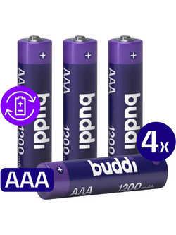 Μπαταρίες Buddi Επαναφορτιζόμενες AAA Ni-MH 1.200mAh 1.2V 4 Τεμάχια - Purple (8719246466793)