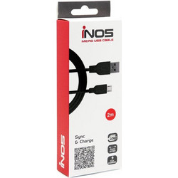 Καλώδιο Σύνδεσης USB 2.0 inos USB A σε Micro USB 2m Μαύρο