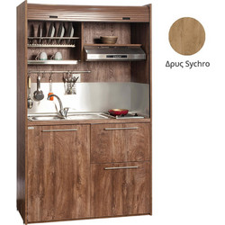Πολυκουζίνα mini kitchen 125cm με φουρνάκι χωρίς ψυγείο απόχρωση δρυς sychro για ξενώνες & γραφεία - ΚΣ125-ΦΟΥ-ΔΡΥΣ-SYCHRO