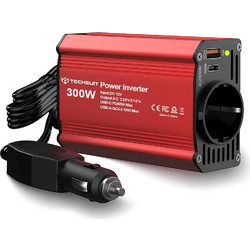 Techsuit - Car Power Inverter Flexicarvolt (ia1) - Type-C, USB-A, Pocket Socket, Pd65w, 300w - Red