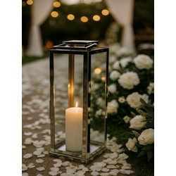 Φανάρι Μεταλλικό Επιδαπέδιο Ασημί 18x18x53cm Galifas 770723 - Galifas