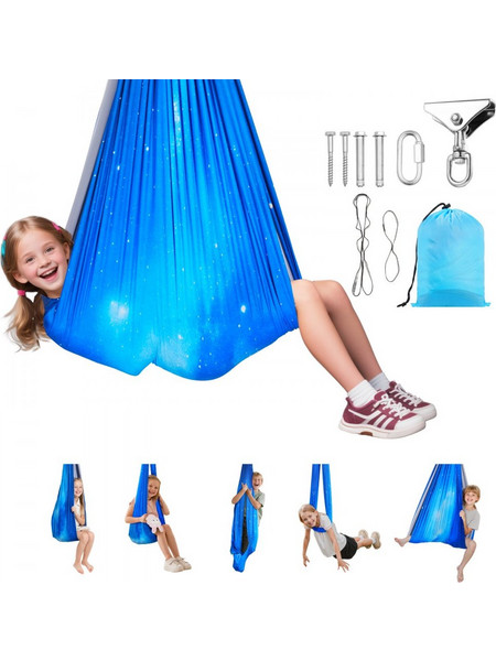 VEVOR Sensory Swing, Αιώρα Sensorys από Διπλό Υφασμάτινο Επίστρωμα, Αισθητηριακή Κούνια Εσωτερικού & Εξωτερικού Χώρου με Κρεμάστρα Περιστροφής 360 O-Sling, Χωράει έως 136,07 kg, Ρυθμιζόμενη Aerial Yog