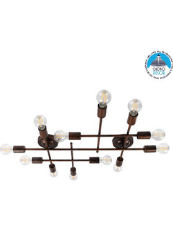GLOBOSTAR(R) PIPING 00668-1 Vintage Φωτιστικό Οροφής με Ντουί 12 x E27 AC 220-240V IP20 - Χάλκινο - Μ78.5 x Π9.5 x Υ64cm