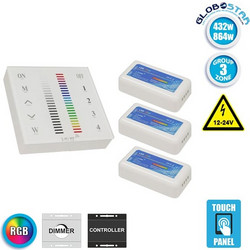 Ασύρματος LED RGB Controller με Χειριστήριο Τοίχου Αφής 2.4G RF 12v (432w) - 24v (864w) DC για Τρία Group GloboStar 04053