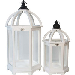 Φανάρια Oriana (Σετ 2Τμχ) 028432 35,5x30x62,5/25x22x45cm White Ξύλο,Γυαλί