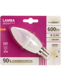 Λαμπτήρας LED Ε14 7W (C37) - Ψυχρό Φως