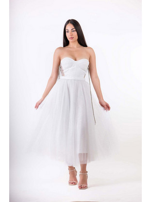 Φόρεμα Lurex Τούλι Peak A Side Λευκό
