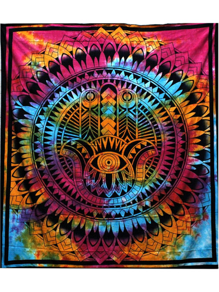 Double Cotton Bedspread + Wall Hanging - Hamsa