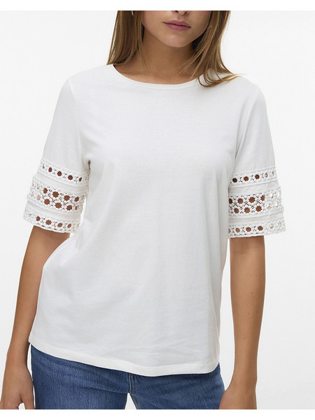 VERO MODA VMIVACY 2/4 O-NECK TOP JRS BTQ 10340787-Snow WhiteSNOWWHITELACE White