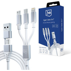 3mk - Καλώδιο Δεδομένων 3 σε 1 Hyper - USB-A/C σε USB-C/Micro-USB/Lightning, 12W, 3A, 1.5m - Λευκό (5903108541237)