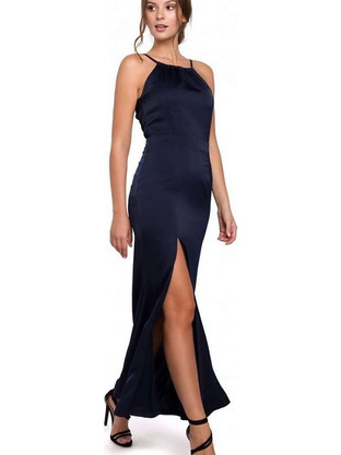 Maxi Καλοκαιρινό Βραδινό Σατέν Φόρεμα 138749 Makover K042 navy blue (M)