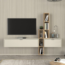 Σύνθεση τηλεόρασης επιτοίχια Edgar χρώμα sandstone - sepet oak 198,4x29,6x148,5εκ