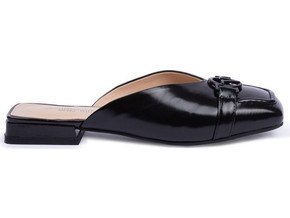 FLAT MULE LEA. V1969 BLACK