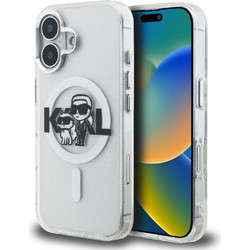Karl Lagerfeld IML Glitter Karl & Choupette Sketch Logo MagSafe Case for iPhone 16 - Transparent