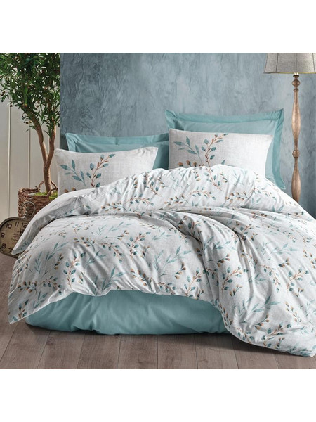 Σετ παπλωματοθήκη Lendell Cotton Box 3 τμχ Μονή (160x220) χρώμα μέντα - λευκό 129CTN2586