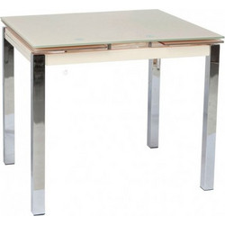 Glamour Τραπέζι Γυάλινο 80/120x65x75εκ Χρώμα Εκρού