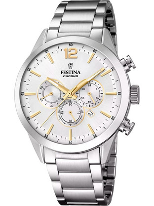 Festina Ανδρικό Ρολόι Χρονογράφος με Ασημί Μεταλλικό Μπρασελέ F20343/1