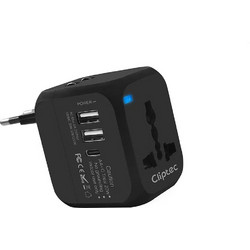 All in One Ταξιδιωτικός αντάπτορας 10A/250V με 2 θύρες USB και Type-C PD20W 2.4A A-2057