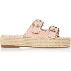 Εσπαντρίγιες flatforms ροζ σουέτ με αγκράφες