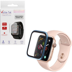 VOLTE-TEL ALUMINIUM TEMPERED GLASS APPLE WATCH 4/5/6/SE 44mm 3D CURVED 1.78in 0.30mm FULL COVER & INSTALLATION TOOL BLUE VOLTE-TEL